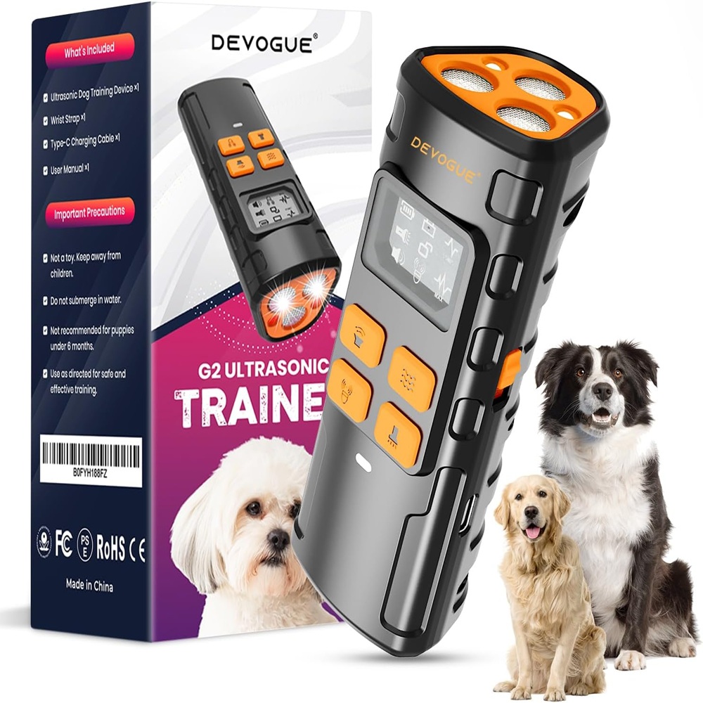DEVOGUE® Dog Bark Deterrent Devices with 4 Different Modes for Training – Rechargeable Anti Barking Device for Dogs – 12 to 15 Meter Long Range Ultrasonic Dog Bark Deterrent (ThreeHead)